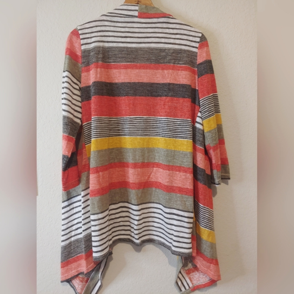 Dearcase Cardigan Womens Size Small 3/4 Sleeve Open Waterfall Front Striped - Picture 2 of 6